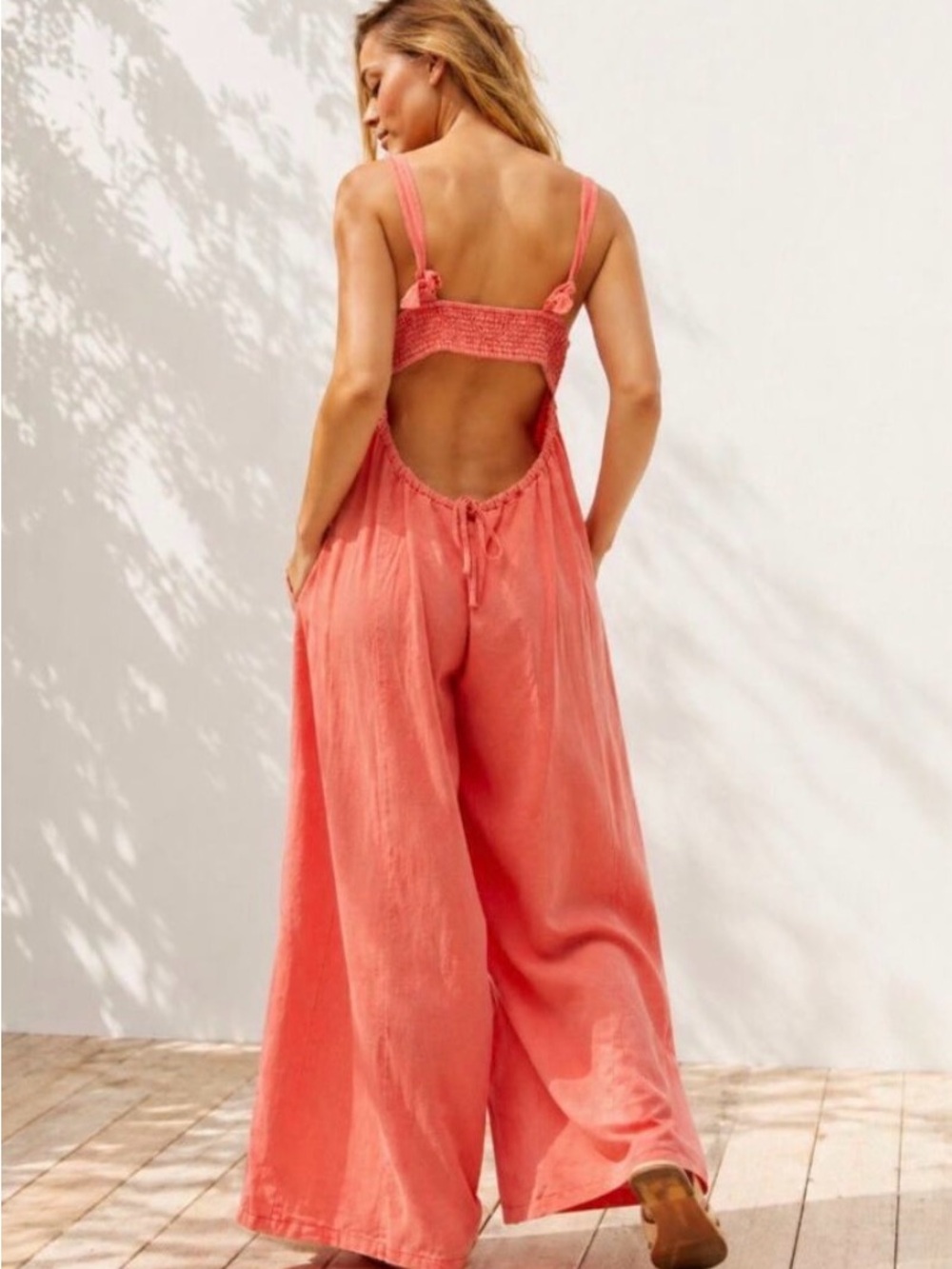 Free People Drifting Dreams Pink/coral Jumpsuit Small